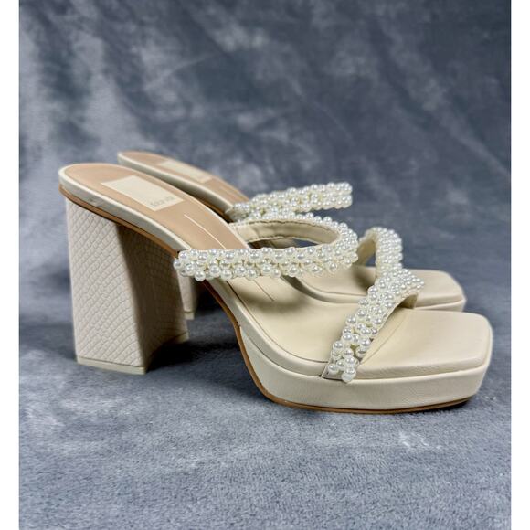 New! Dolce Vila Cream Peal- Embellished Block Heel Sandal Size 6 Wedding Formal - Picture 1 of 10